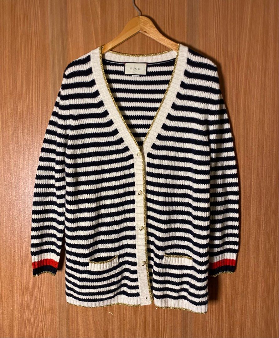 GUCCI Striped Wool Cashmere Cardigan Sweater
