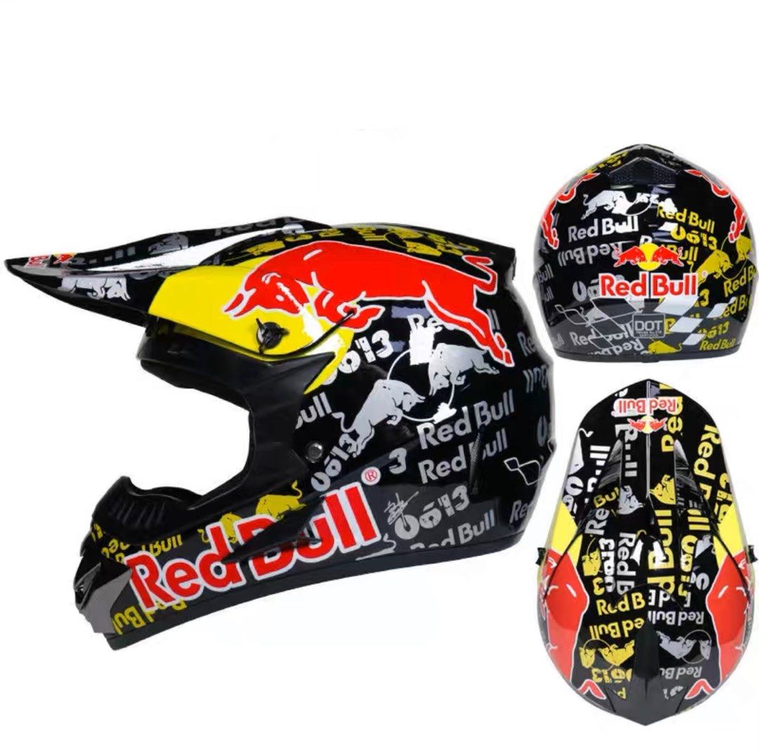Red Bull Black Red Full Face Motorcycle Helmet Scrambler