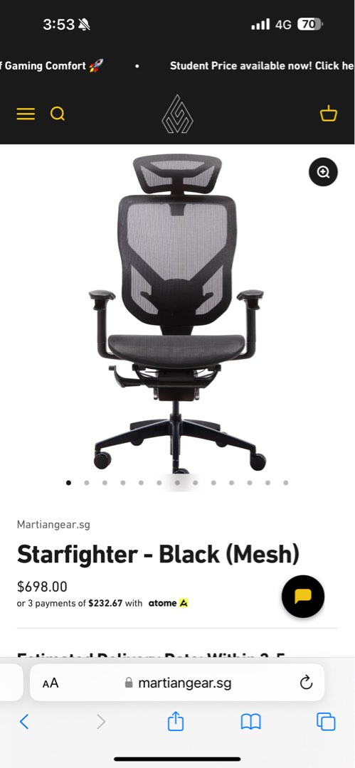 Martiangear Starfighter Black (Mesh), Furniture Home Living