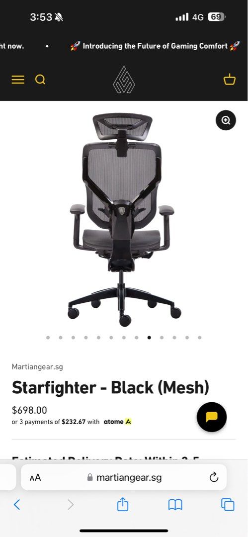 Martiangear Starfighter Black (Mesh), Furniture Home Living