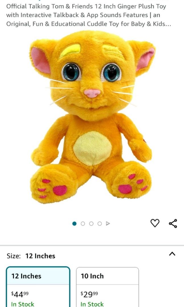 Official Talking Tom & Friends Ginger Interactive Plush Toy (Category: Plushies & Soft Toys) located in Antipolo. Submitted by etcph.101 (Listing ID 1302667820, Image 1). Description: Official Talking Tom & Friends Ginger Plush Toy with Interactive Talkback & App Sounds Features working yung talkback feature nya. not sire sa ibang nagagawa nya kayo na lang po mag explore with signs of usage and dirt due to storage Features & details •This Officia