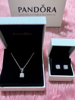 Pandora Sparkling Square Necklace & Earrings Set 💖💎✨