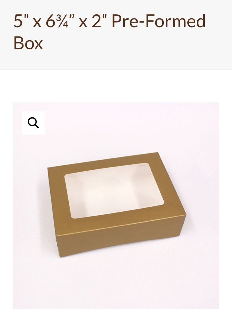 RM Boxes Pre-formed Pastry Box Size: 5" x 6¾" x 2" (Category: Bakeware) located in Mandaluyong City. Submitted by angels_collection_usa (Listing ID 1302651645, Image 3). Description: Brandnew Pre-formed Pastry boxes Gingerbread design. 20 pcs/pack for 200 pesos. Size: 5" x 6¾" x 2" Pre-Formed Box - use with 5" x 6¾" x ⅜" cupcake holder - ideal for 12s (¾oz) Cupcakes last 1 set available. MOP: Bank/Gcash MOD: Lalamove/Grab LBC.