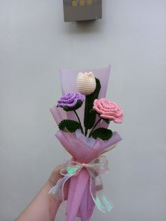 rose and tulips crochet flower  bouquet MOTHER'S DAY GIFT
