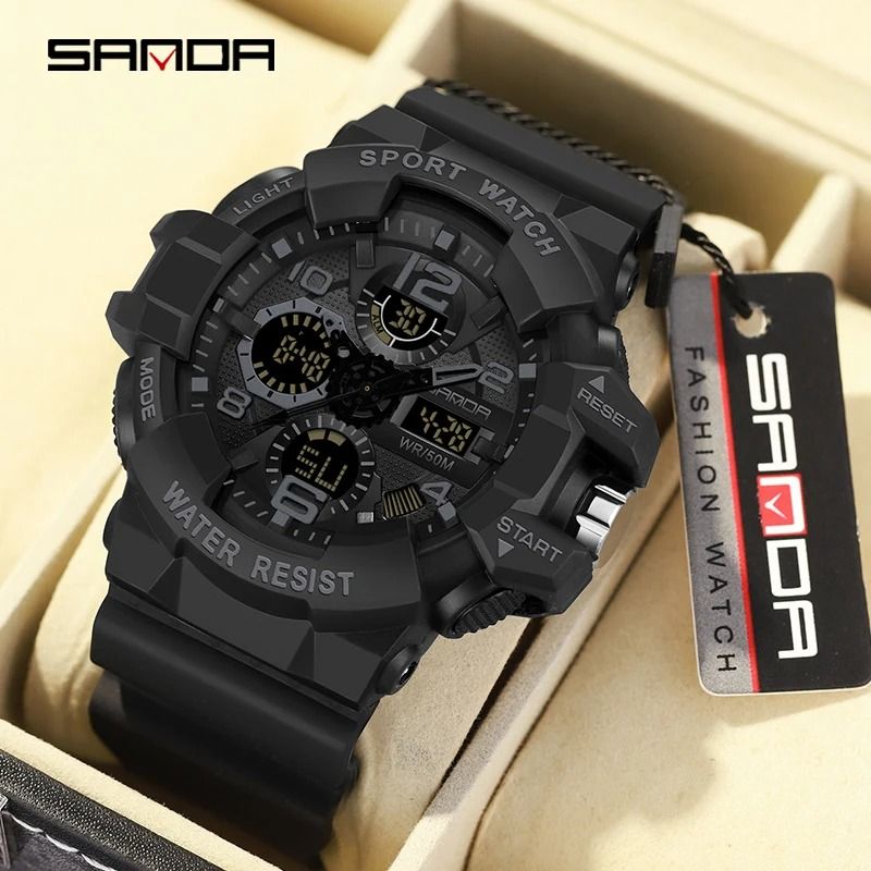 SANDA Top Brand G Style Military Quartz Watch Men LED Digital Sports Watches For Man Waterproof Electronic Wristwatch Mens