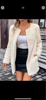 SHEIN Frenchy Solid Open Front Fuzzy Coat