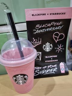 Starbucks limited edition BlackPink Frappucino cup with straw and stickers