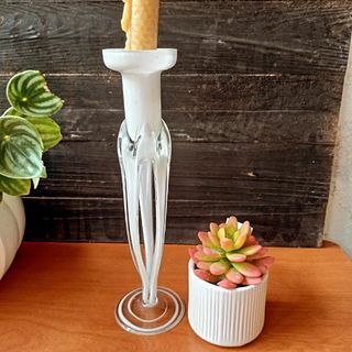 Tall handblown glass candle holder