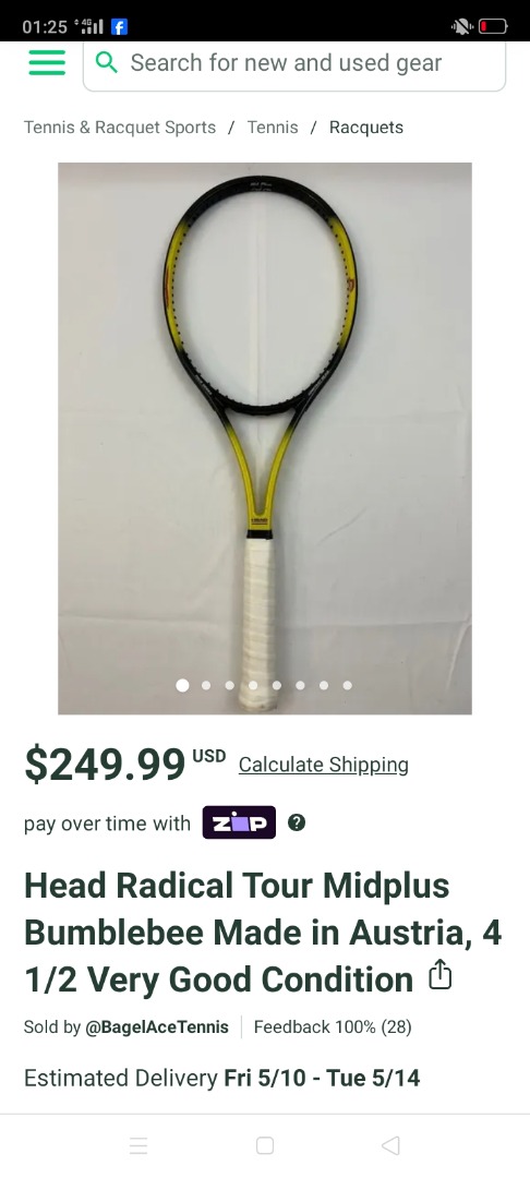 Tennis Head Radical Tour bumblebee, Sports Equipment, Sports & Games ...