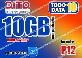 TODODAT 10 for dito sim only (10GB valid for 1day)