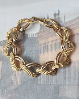 Vintage highly polished & etched links gold plated bracelet