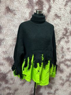 Y2k knitted mock neck Assymetric hem top (helping tags if six was nine vibe japanese fashion grunge alt aesthetic)