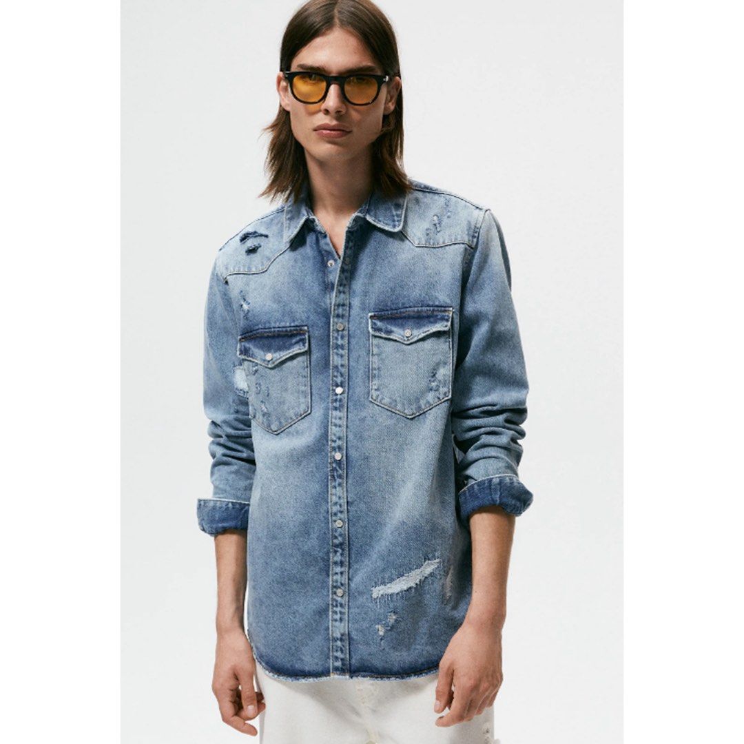Zara ripped denim overshirt outlet