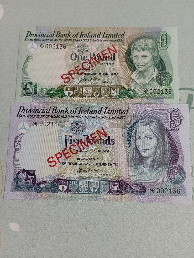 全新愛爾蘭Ireland 樣鈔全同號連證書UNC 早期197x年代, 興趣及遊戲, 收藏品及紀念品, 錢幣- Carousell