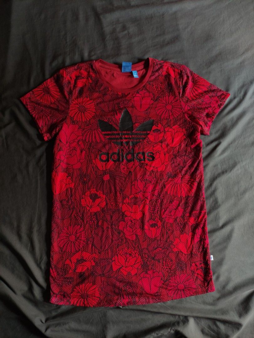 Adidas Originals Red Floral Tee Dress Women s Fashion Tops Shirts on Carousell