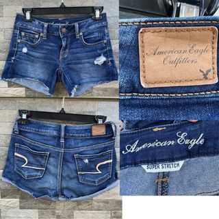 American Eagle Outfitters 28-30 inch distressed denim shorts AEO ripped beachy booty low rise sexy shorts - Size AEO 0 / XXS - fits medium Filipina frames