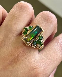 Ammolite & Chrome Diopside Ring in 18K Yellow Gold over Sterling Silver