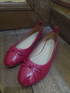 Baellerry Red Glossy Leather Flat Ballet Sandals