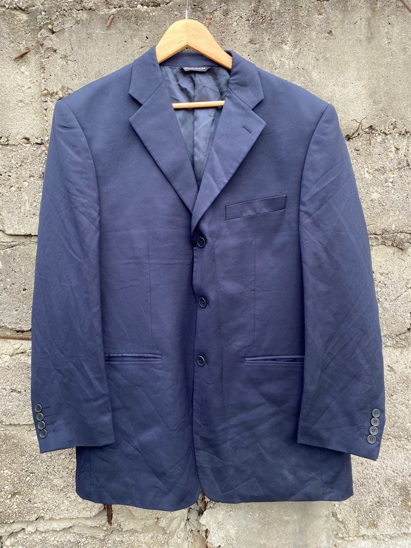 Balenciaga Navy Blue Blazer (Category: Coats, Jackets and Outerwear) located in Masantol. Submitted by Essentiality (Listing ID 1302788258, Image 1). Description: Balenciaga Navy Blue Blazer Size Xl Dimension: 23.5x33.5 Excellent 1500.