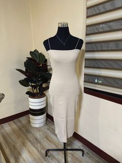 Basic Beige Body Con Long Sexy Fitted Dress