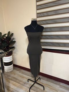 Basic Charcoal Black Long Body Con Dress