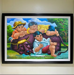 BATANG PILIPINO 40x29 inches OIL ON CANVAS Painting with Wood Frame, Ready to Hang