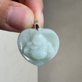 Buddha and Heart Jade Pendant