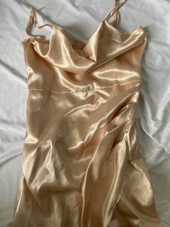 Champagne Silk/Satin Event Dress with Slit