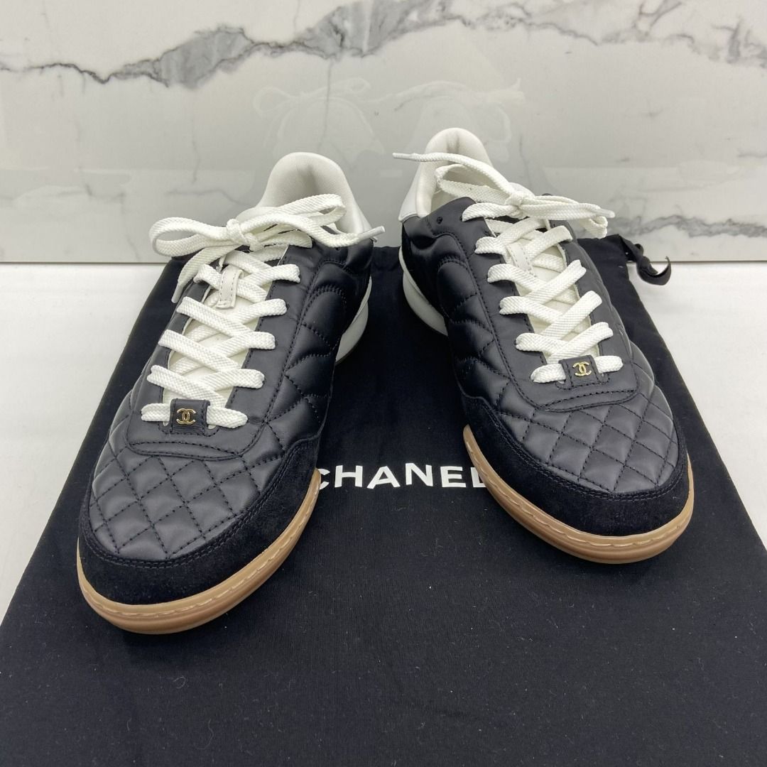 CHANEL BLACK LAMB TENNIS SHOES 37.5 247018558 FI