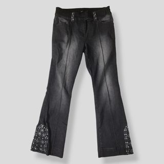 Charcoal Black Acid Wash Beaded Straight Leg Jeans 90s Y2K