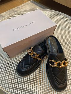 Charles & Keith Quilted Chain Loafer Mules Black