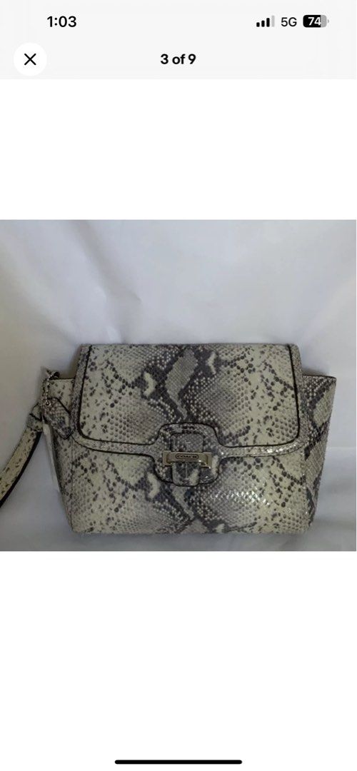 COACH F50579 Taylor Exotic Flap Python Embossed Clutch Ivory Grey See Note Luxury Bags Wallets on Carousell