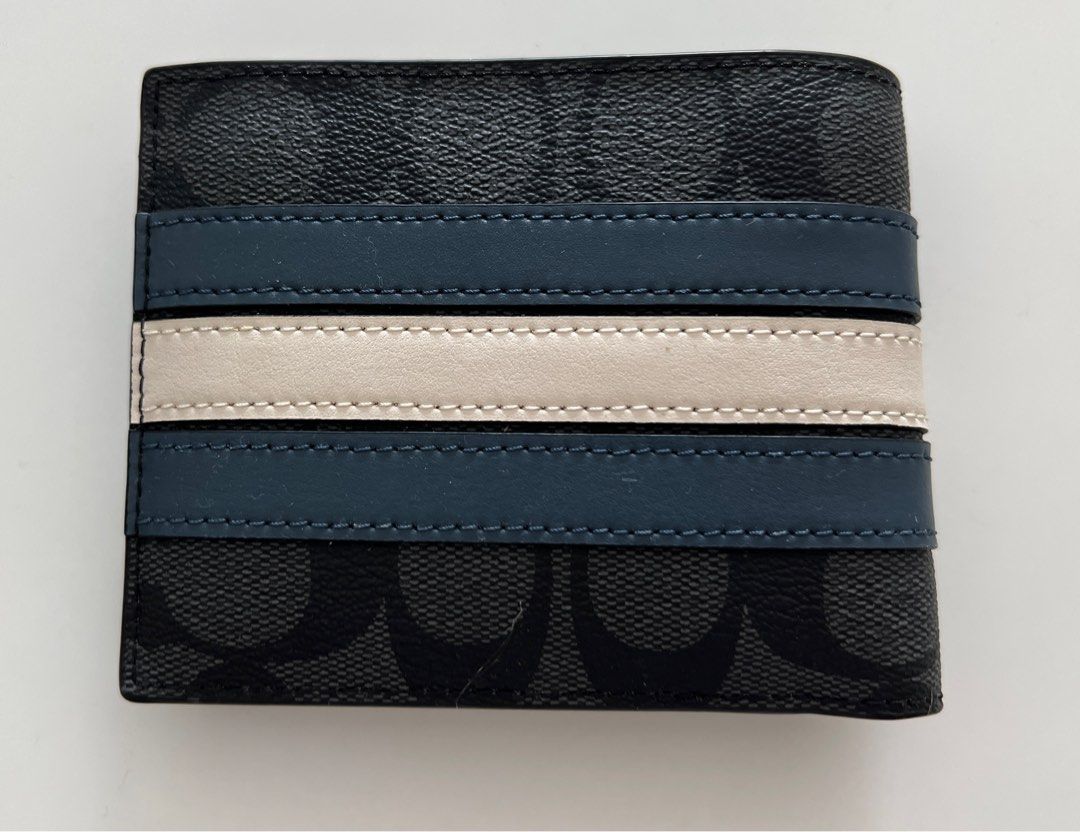 Coach wallet varsity blue and white stripes