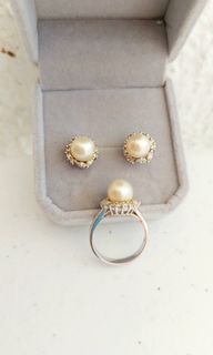 REPRICED: Pearl and Diamond Set - Earrings and Ring