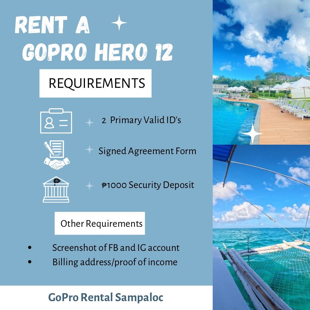Gopro rental sampaloc (Category: Cameras) located in Manila. Submitted by hammiedos (Listing ID 1302818339, Image 2). Description: Unit Available GoPro Rental Sampaloc 📸GoPro Hero 12 Free Inclusions: 128gb sandisk memory card Telesin Waterproof case with filters Telesin Multi Functional Selfie Stick Telesin Batteries Charger Kit Telesin Silicone Cover + Lens Cap 📌additional charge for accessories not mention above 📍We accept early reservation 