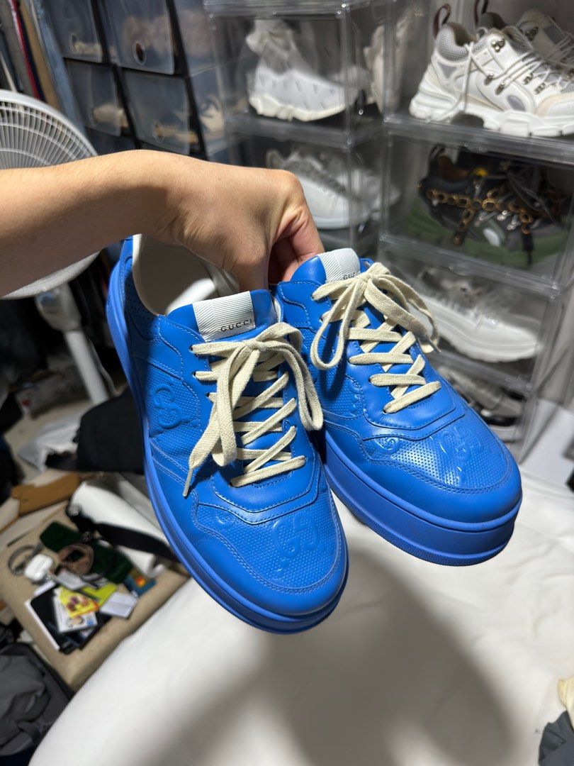 Gucci GG Embossed Sneaker Bright Blue Original Authentic Sneakers Trainers GG Trainers GG Sneaker
