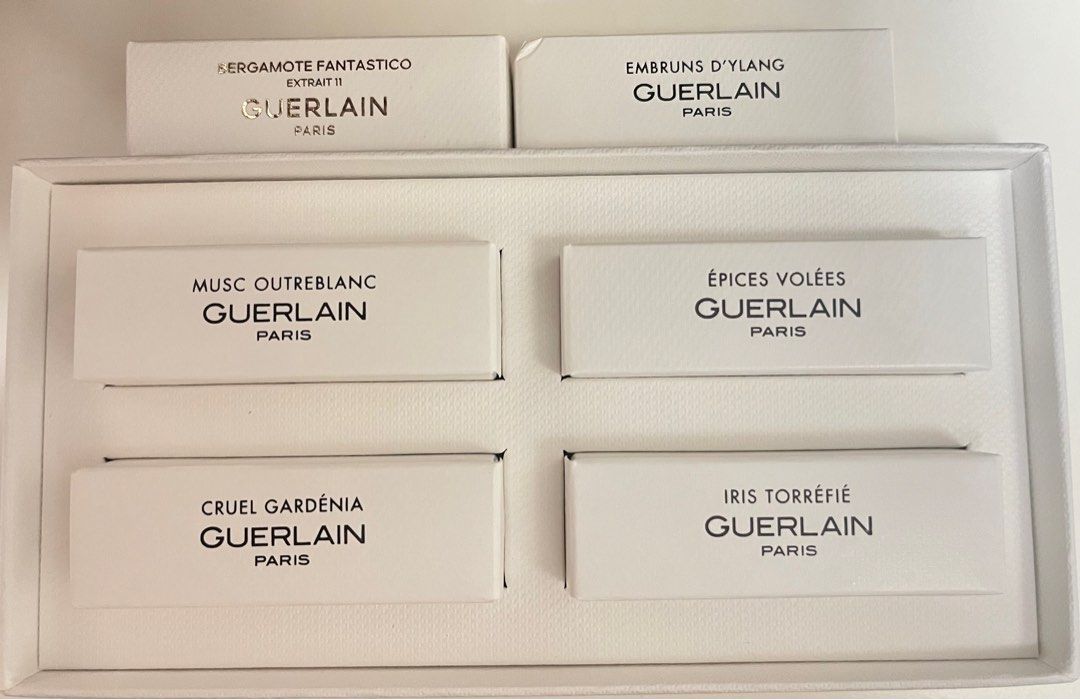 Guerlain sample 2ml （分類：健康及美容 - 香水＆香體噴霧）位於 Hong Kong。 由 olfaction21 提交（商品編號 1302883704，圖片 1）。簡介： $90 each Sf到付/平郵+$5 Bergamote fantastico (sold) Embruns d’ylang Musc outreblanc Epices volees Cruel gardenia Iris torrefie (sold)。