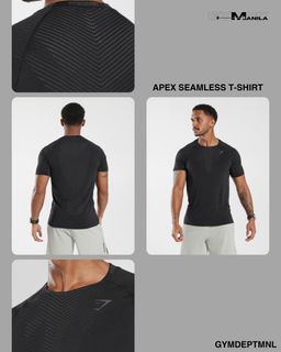GYMSHARK APEX SEAMLESS T-SHIRT Color: Black/Silhouette Grey Available sizes: M Price: ₱2,376