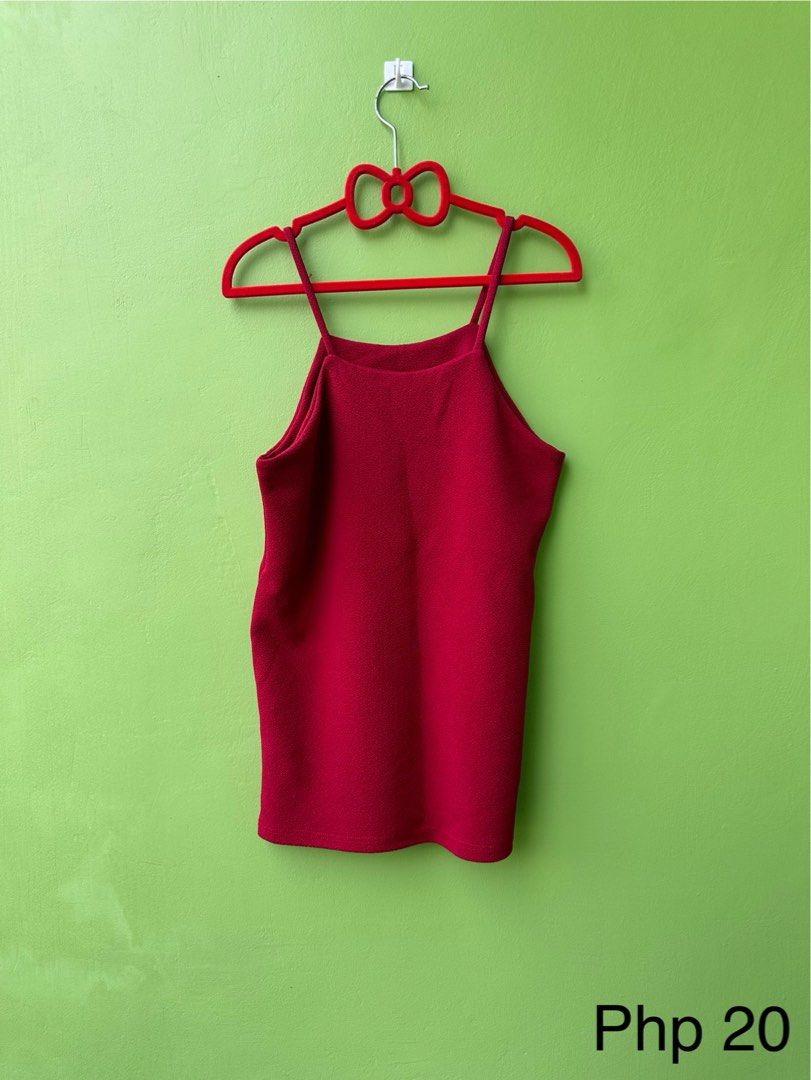 Halter Tops, Work Tops (Category: Sleeveless) located in Antipolo. Submitted by itssaney (Listing ID 1302850634, Image 2). Description: Halter tops (20 pesos each), get red, white and black for 50 php Polka dots (Barely used) - 100 Take all - 150.
