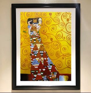 KLIMT STYLE 29 x 23 inches OIL ON CANVAS Painting with Wood Frame, Ready to Hang