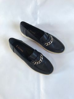 L. Come Black Leather Chain Loafers