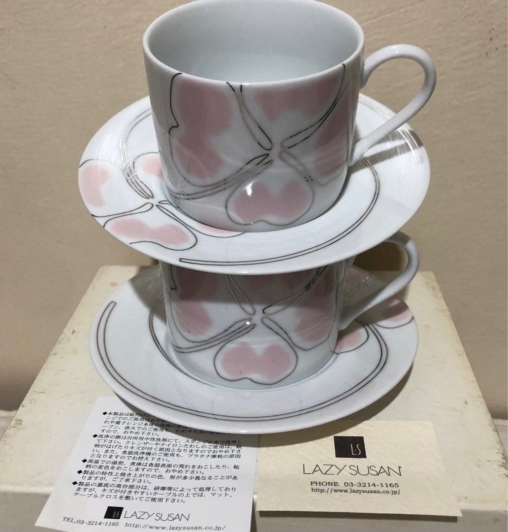LAZY SUSAN CUPS & SAUCERS (2 Duos) (Category: Coffee & Tea Tableware) located in Caloocan City. Submitted by e_o62059 (Listing ID 1302895310, Image 1). Description: JAPAN BRANDED BRAND NEW IN ORIGINAL BOX;PRISTINE CONDITION; SIZES : CUPS 3in x 2.5in SAUCERS - D 5.5in.