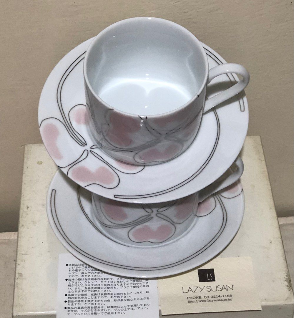 LAZY SUSAN CUPS & SAUCERS (2 Duos) (Category: Coffee & Tea Tableware) located in Caloocan City. Submitted by e_o62059 (Listing ID 1302895310, Image 2). Description: JAPAN BRANDED BRAND NEW IN ORIGINAL BOX;PRISTINE CONDITION; SIZES : CUPS 3in x 2.5in SAUCERS - D 5.5in.