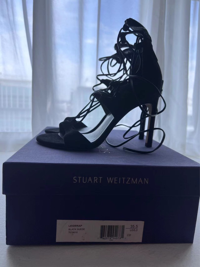 Leg Wrap Black Suede Stuart Weitzman women fashion high heels 5.5 US size