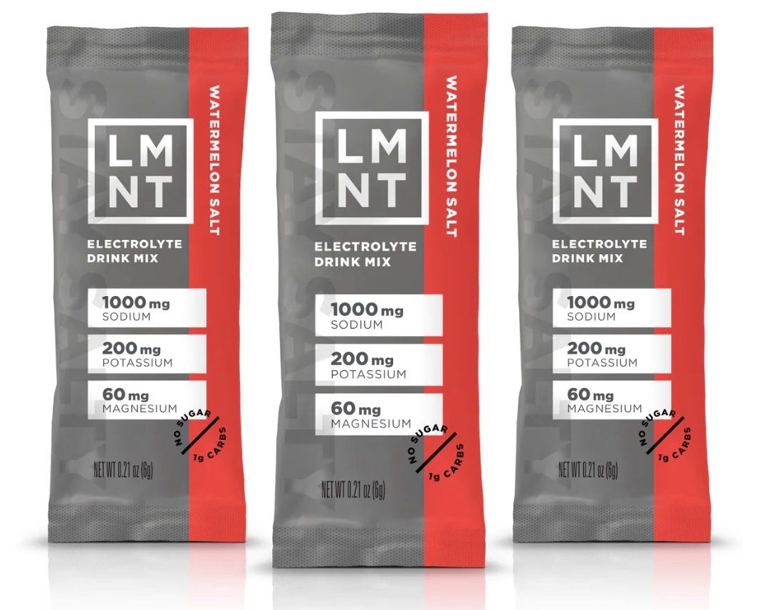 LMNT Zero-Sugar Electrolytes (Category: Health Food, Drinks & Tonics) located in Singapore. Submitted by foldgoat (Listing ID 1302848997, Image 2). Description: Tasty science-backed ratio electrolytes dose no sugar/ no gluten/ vegan and paleo-keto friendly 200mg POTASSIUM 1,000mg SODIUM 60mg MAGNESIUM Citrus: exp Aug2026 Watermelon: exp Aug2026 Lemonade: exp Apr2027 $ 2.90/ sachet.