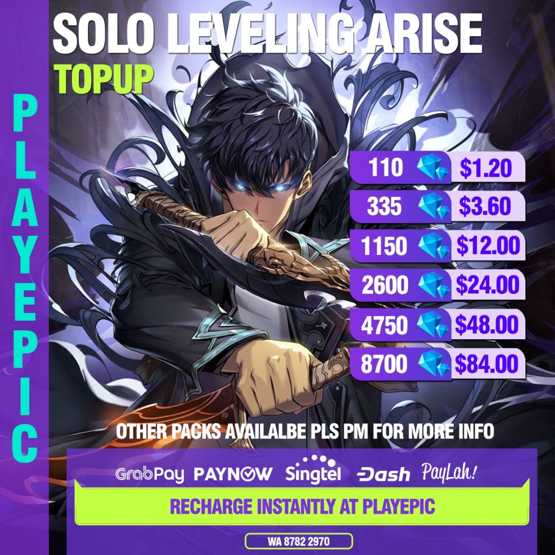 [LOGIN NEEDED] CHEAPEST Solo Leveling Arise RECHARGE||TOP UP||SOLO LEVELING  DIAMOND/DIAMONDS - ANY BUNDLES IN GAME AVAILBLE!