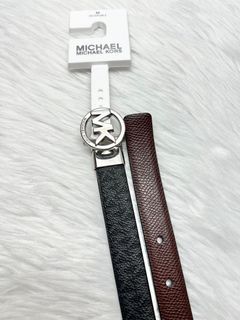 Michael Kors MK Women’s Reversible Slim Brown/Black Monogram Silver-tone Buckle Dress Belt  Medium