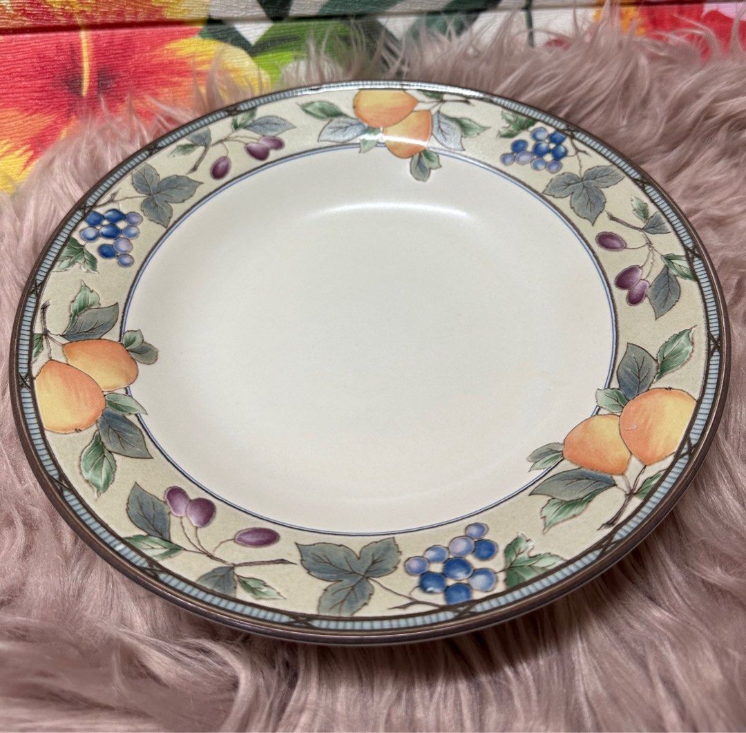 Mikasa Garden Harvest Deep Plates (Category: Dinnerware & Cutlery) located in Manila. Submitted by rarefindsgallery (Listing ID 1302859853, Image 3). Description: Mikasa Intaglio Garden Harvest Pattern Stoneware Deep Plates Set of 5 Rimmed Deep Plates Diameter: 9-3/4 inches Height: 1-3/4 inches Base Diameter: 4-1/4 inches Holds 16 ounces Colorful embossed fruits and leaves on the rim, plain cream color in the center. Vintage Dishwasher safe, Oven