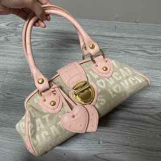RARE Most Favorite Vintage LOVCAT PARIS Pink Canvas Y2k 2000s Mini Bag Handbag with Heart Details Cute Coquette Dollette (helping tag: Juicy Couture)