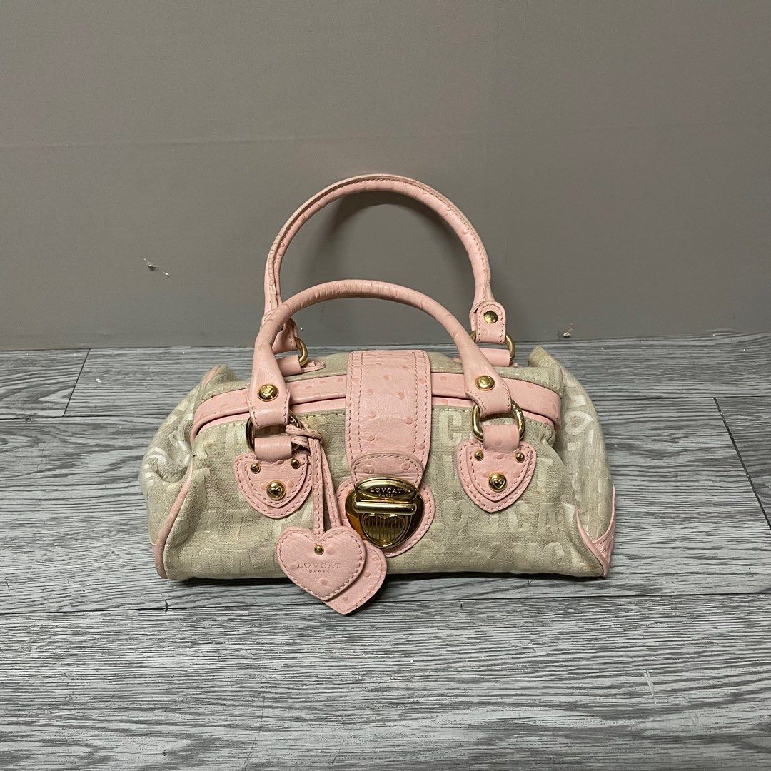 SOLD RARE Most Favorite Vintage LOVCAT PARIS Light Pink Canvas Y2k 2000s Mini Bag Handbag with Heart Details Cute Coquette Dollette helping tag Juicy Couture Women s Fashion Bags Wallets Shoulder